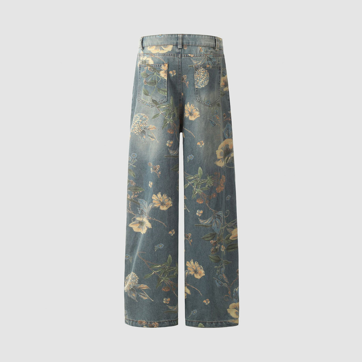 Washed Floral Baggy Jeans